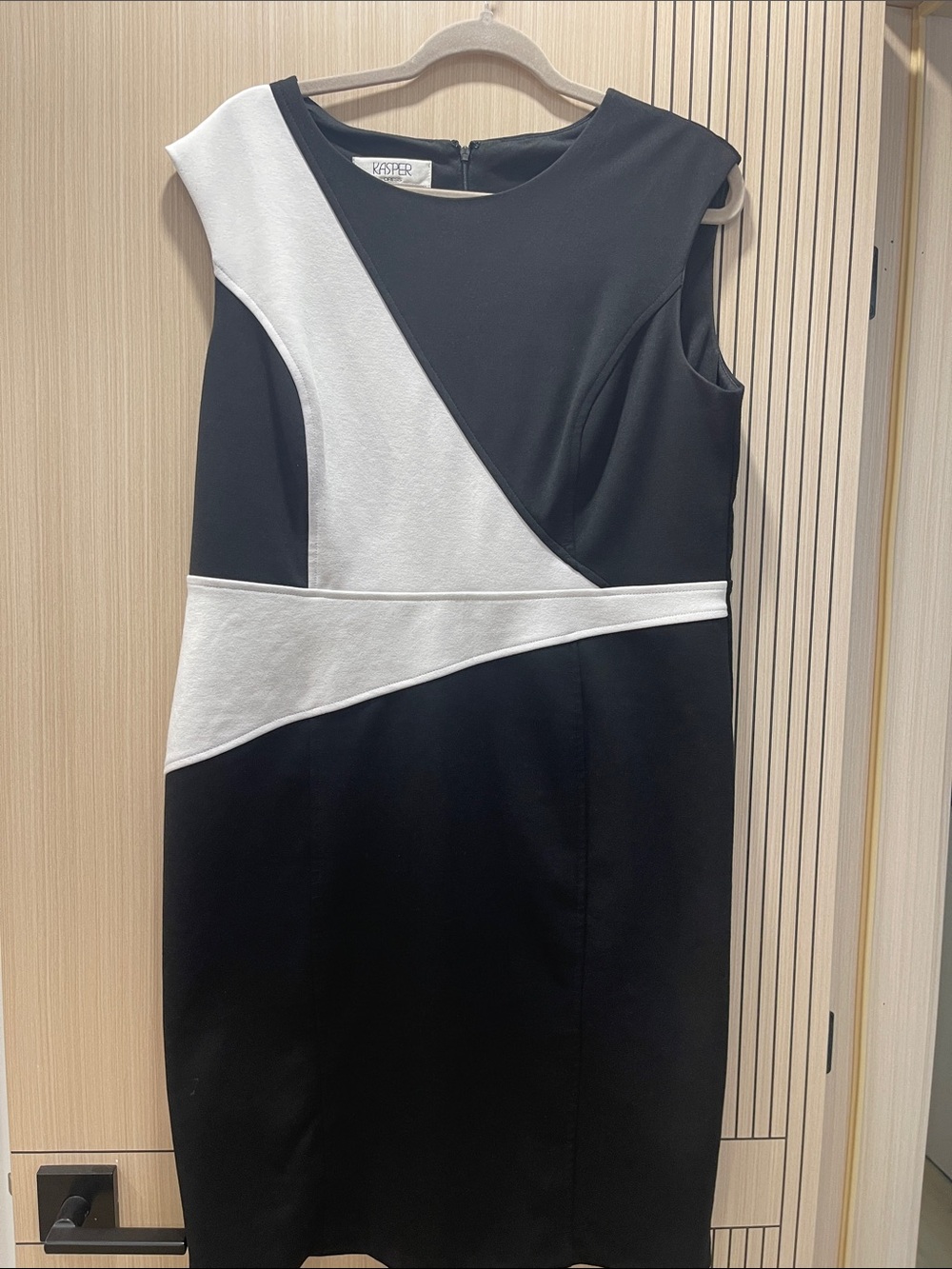 Kasper Black and White Diagonal Panel Sheath Dress